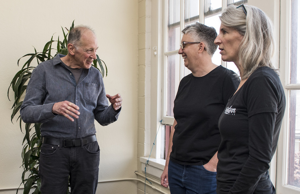 Former owner Jerry Skomer, with Deborah Farrell and Leslie Sanders, employee-owners at Alternative Technologies