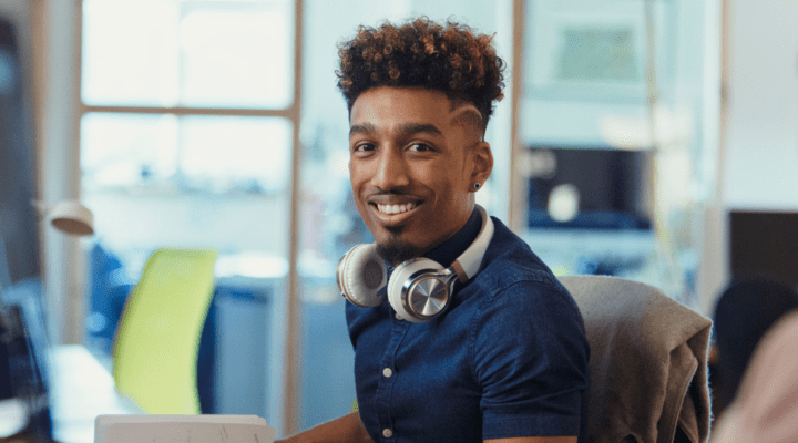 Man with headphones in office