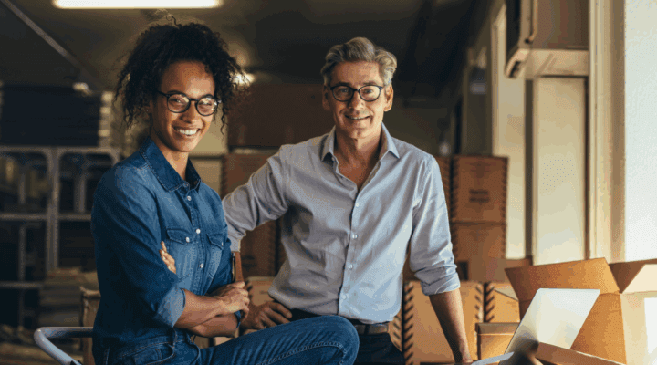 Man and woman in stock room