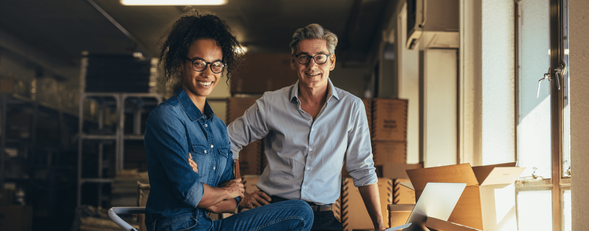 Man and woman in stock room